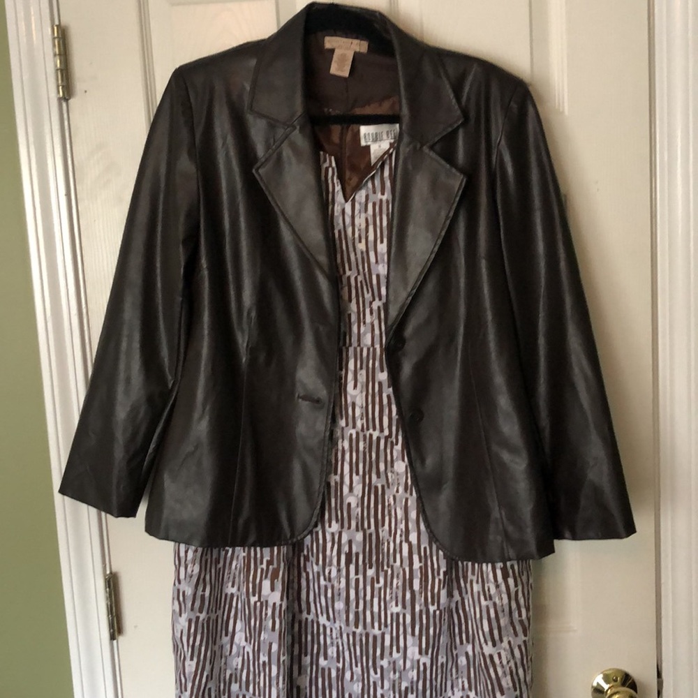 Faux Leather dark brown blazer jacket double button Women petite medium western - Picture 5 of 8